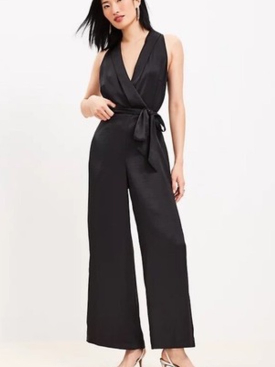 LOFT Pants - LOFT Black Satin Halter Wrap Jumpsuit NEW